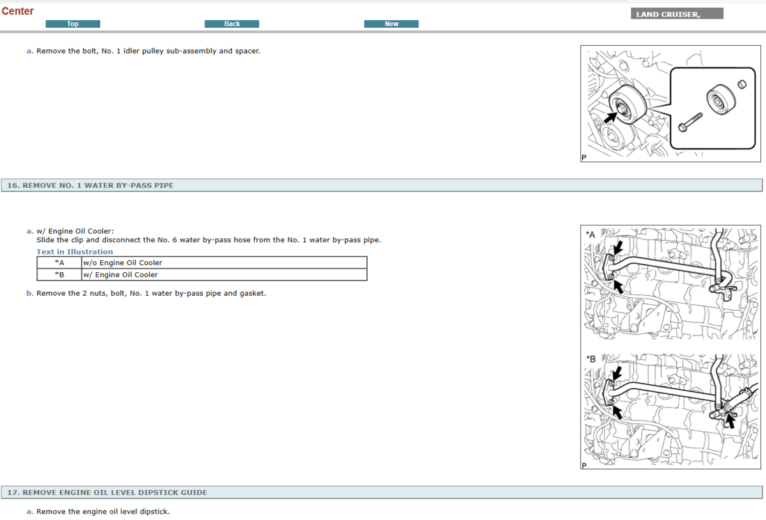 Vista del motor en el manual de reparación del Toyota Land Cruiser Prado J150 2015. Un recurso invaluable para el servicio y diagnóstico del tren motriz, con diagramas y procedimientos para el mecánico