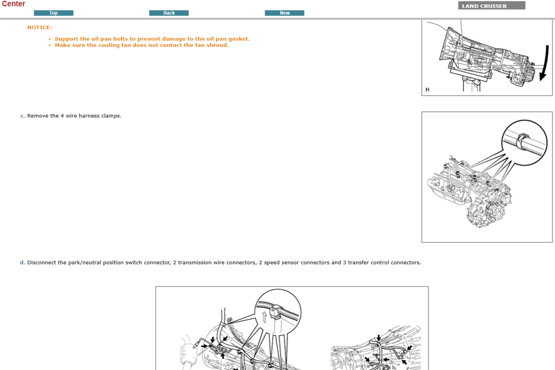 Instrucciones de servicio de la transmisión del Toyota Land Cruiser Prado J200 2012. Esta imagen muestra los procedimientos de nuestro manual de taller, ideal para la reparación y el mantenimiento de la caja de cambios.