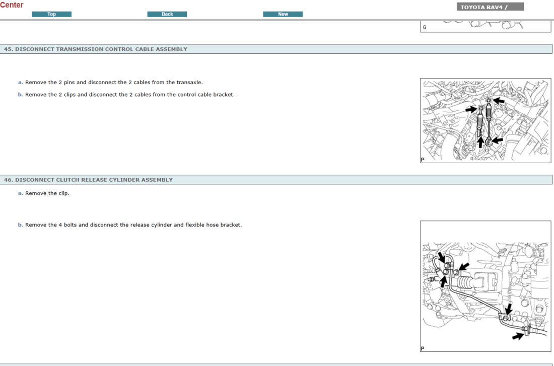 Página del manual de taller que detalla el sistema de transmisión del Toyota Rav4 2009. Este recurso proporciona esquemas y especificaciones clave para el diagnóstico y el servicio profesional de la caja de cambios.