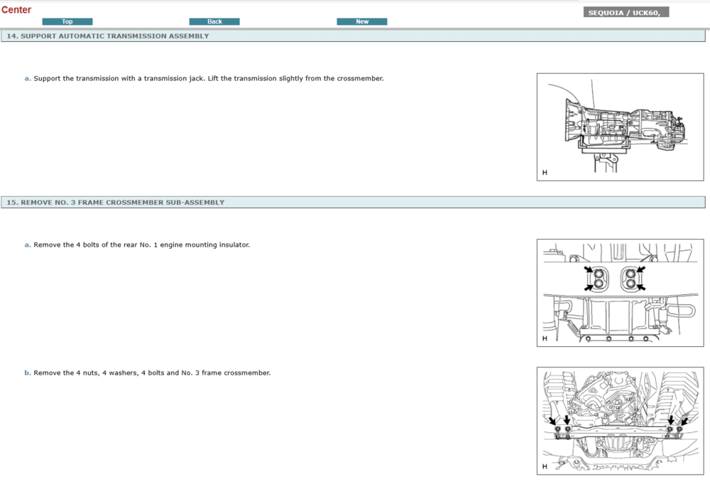 Página del manual de taller que detalla el sistema de transmisión del Toyota Sequoia 2009. Este recurso proporciona esquemas y especificaciones clave para el diagnóstico y el servicio profesional de la caja de cambios.