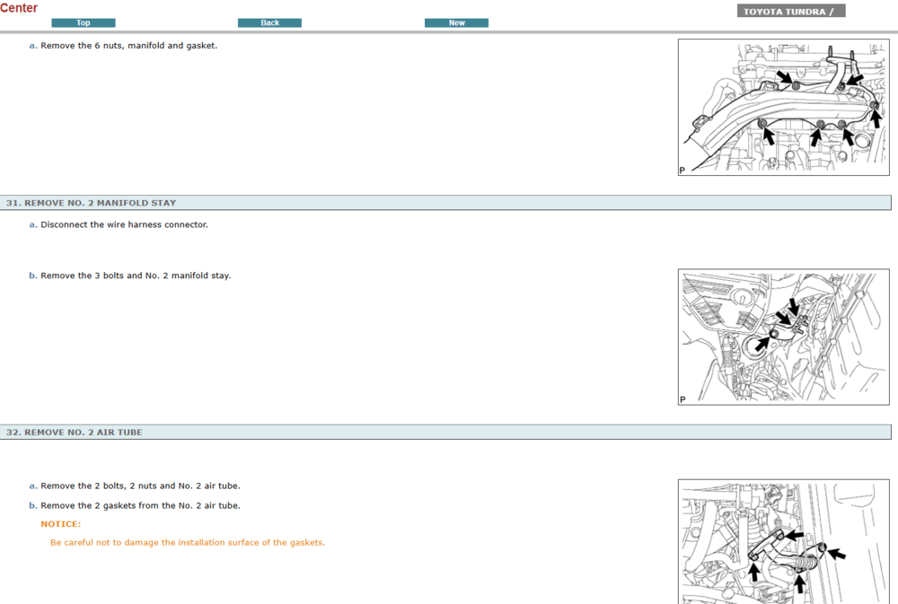 Instrucciones de servicio de la transmisión del Toyota Tundra 2010. Esta imagen muestra los procedimientos de nuestro manual de taller, ideal para la reparación y el mantenimiento de la caja de cambios.