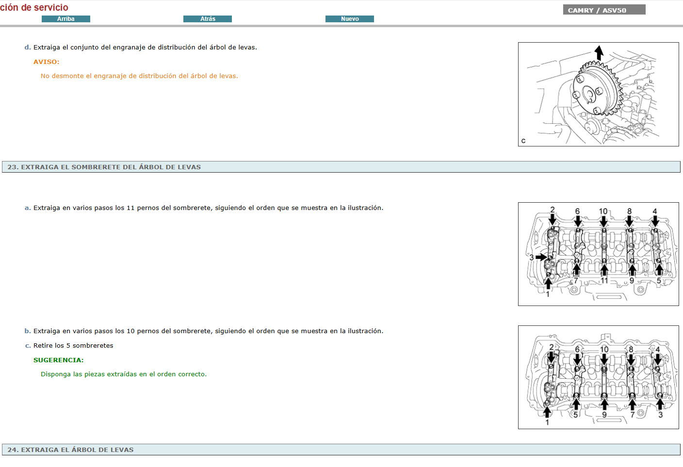 Manual de Taller, Reparación y Servicio Toyota Camry ASV50 2012 Español
