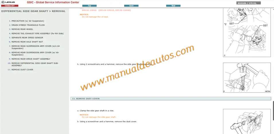 Manual de reparación, taller o servicio de la transmisión híbrida P313 y Q211 Transaxle Lexus RX450h. Guía de taller para el sistema de tracción delantera y AWD.