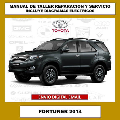 Portada del manual de taller y servicio técnico para el Toyota Fortuner 2014. Este compendio digital cubre todos los aspectos de reparación, mantenimiento, diagramas eléctricos y especificaciones del vehículo.