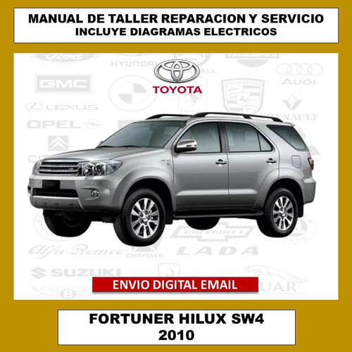 Portada del manual de taller y servicio técnico para el Toyota Fortuner Hilux SW4 2010. Este compendio digital cubre todos los aspectos de reparación, mantenimiento, diagramas eléctricos y especificaciones del vehículo.