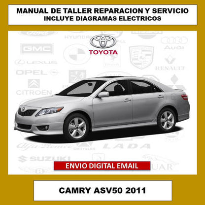 Portada del manual de taller y servicio técnico para el Toyota Camry ASV50 2011. Cubre todos los aspectos de reparación, mantenimiento, diagramas eléctricos y especificaciones del vehículo.