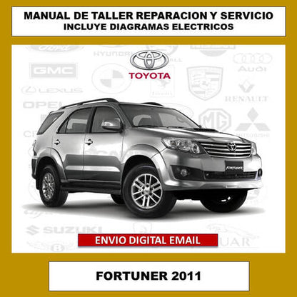 Portada del manual de taller y servicio técnico para el Toyota Fortuner 2011. Este compendio digital cubre todos los aspectos de reparación, mantenimiento, diagramas eléctricos y especificaciones del vehículo.