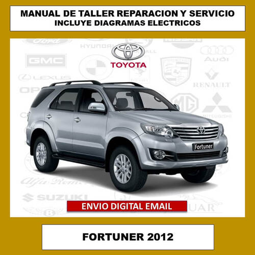 Portada del manual de taller y servicio técnico para el Toyota Fortuner 2012. Este compendio digital cubre todos los aspectos de reparación, mantenimiento, diagramas eléctricos y especificaciones del vehículo.