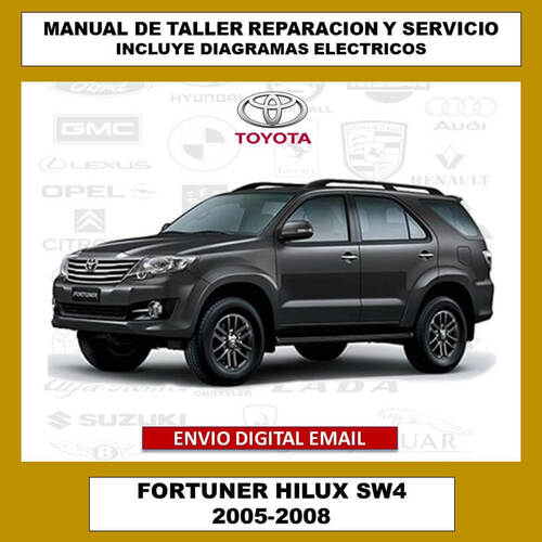 Portada del manual de taller y servicio técnico para el Toyota Fortuner Hilux SW4 2005-2008. Este compendio digital cubre todos los aspectos de reparación, mantenimiento, diagramas eléctricos y especificaciones del vehículo.
