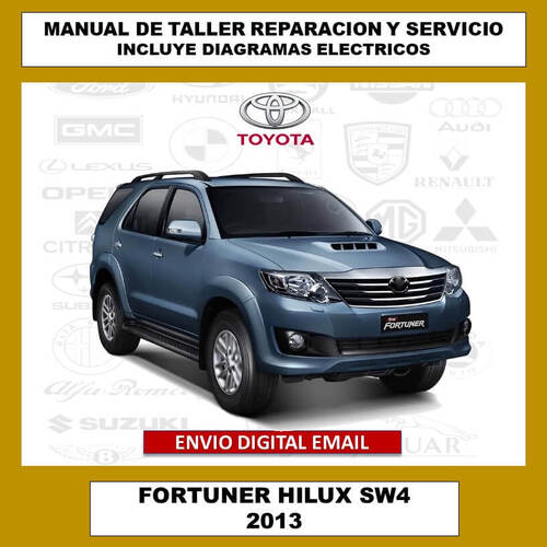 Portada del manual de taller y servicio técnico para el Toyota Fortuner Hilux SW4 2013. Este compendio digital cubre todos los aspectos de reparación, mantenimiento, diagramas eléctricos y especificaciones del vehículo.