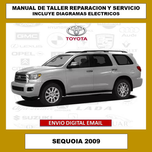 La imagen de portada del manual de reparación oficial para el Toyota Sequoia 2009. Este manual de servicio técnico es una guía exhaustiva para todo tipo de reparaciones y mantenimiento, incluyendo diagramas eléctricos y especificaciones detalladas.