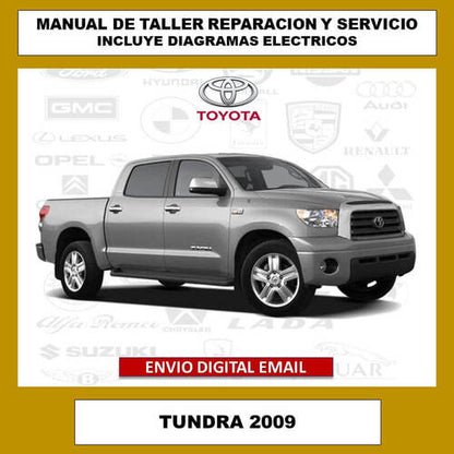 Portada del manual de taller y servicio técnico para el Toyota Tundra 2009. Cubre todos los aspectos de reparación, mantenimiento, diagramas eléctricos y especificaciones del vehículo