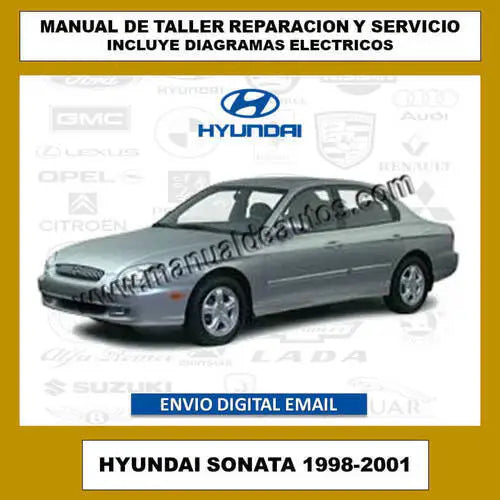 Portada del manual de mantenimiento del Hyundai Sonata 1998-2001 con información técnica.