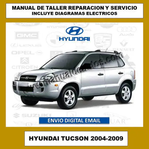 Portada del manual de mantenimiento del Hyundai Tucson 2004-2009 con información técnica.