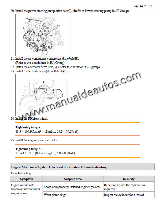 Imagen del motor del Hyundai Accent 2006–2010 con detalles de servicio y reparación.