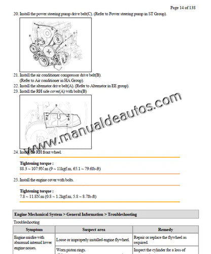 Imagen del motor del Hyundai Accent 2006–2010 con detalles de servicio y reparación.