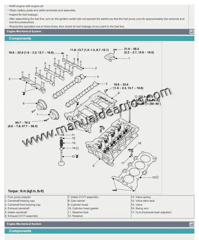 Imagen del motor del Hyundai Elantra 2011–2015 con detalles de reparación y mantenimiento.