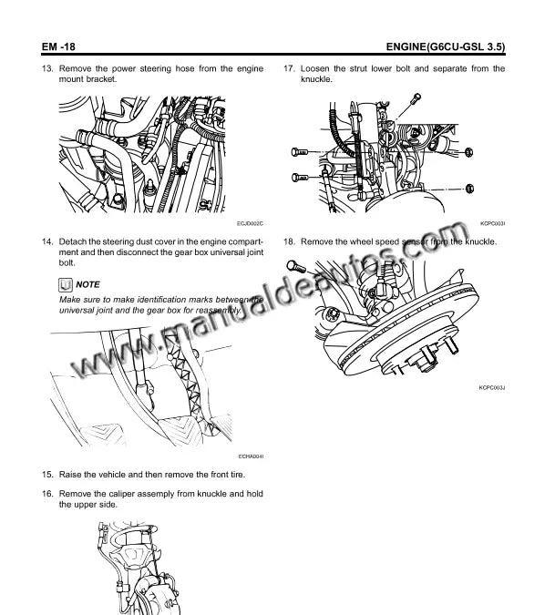 Imagen del motor del Hyundai Santa Fe 2000–2006 con detalles de reparación y mantenimiento.