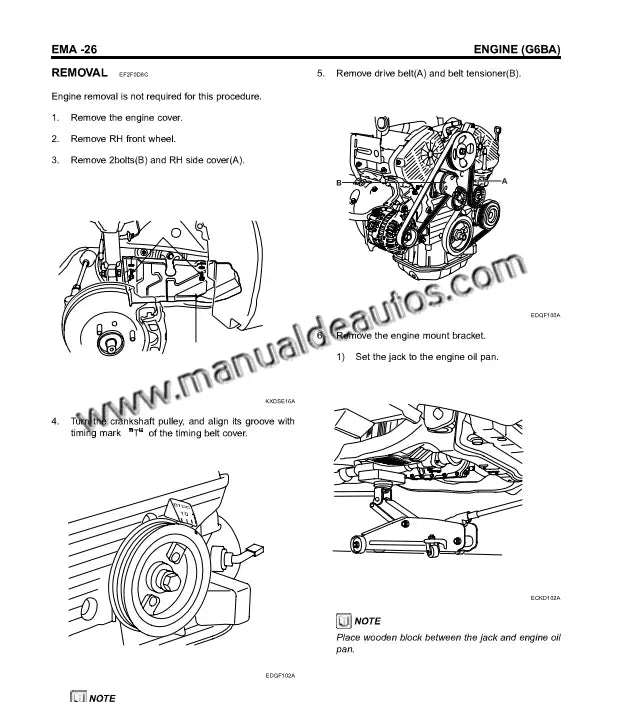 Imagen del motor del Hyundai Tucson 2004–2009 con detalles de reparación y mantenimiento.