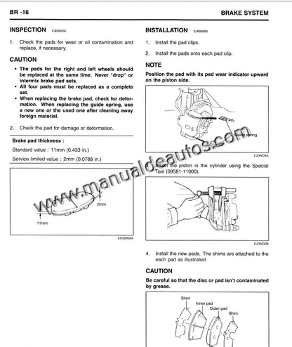 Manual de taller del Hyundai Elantra 2001–2003 con instrucciones detalladas para los frenos