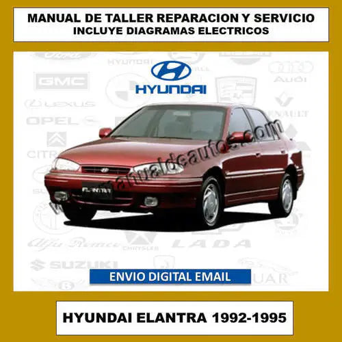 Imagen de promoción del servicio y reparación del Hyundai Elantra 1992-1995 con diagramas eléctricos.