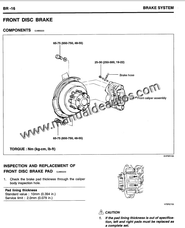 Manual de taller de Frenos del Hyundai Terracan 2001–2007 con guía completa de reparación.