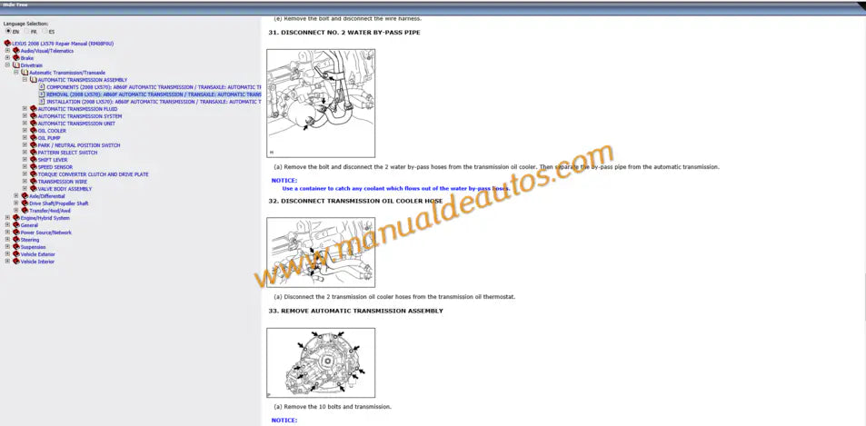 Diagramas eléctricos y esquemas de cableado Lexus LX570 (2007-2010). Manual de servicio eléctrico interactivo en inglés para diagnóstico de sensores y módulos.
