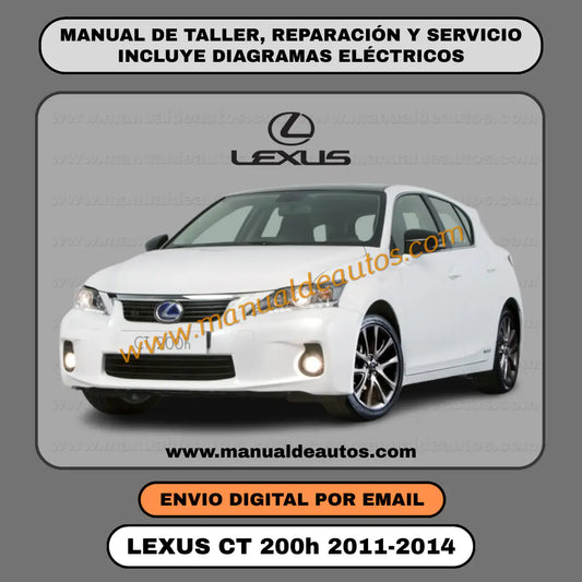 Portada del manual de taller y reparación Lexus CT200h 2011, 2012, 2013 y 2014. Manual de servicio oficial interactivo para descarga directa.