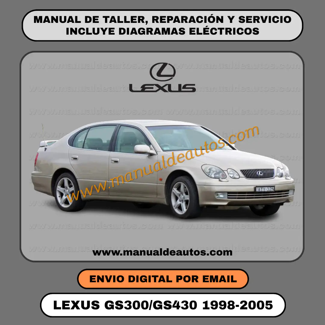 Portada del manual de taller, reparación y servicio Lexus GS300 GS400 1998-2005 interactivo descarga directa oficial. Manual técnico completo motores 2JZ y 3UZ en inglés.