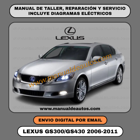 Portada del manual de taller, reparación y servicio Lexus GS430 GS300 2005-2011 interactivo descarga directa oficial. Manual técnico motores 3GR-FE/FSE y 3UZ-FE en formato HTML.