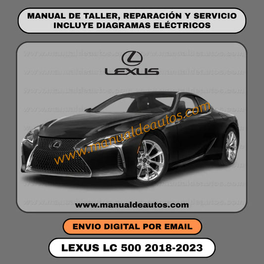 Portada del manual de taller, reparación y servicio Lexus LC500 2018-2023 interactivo descarga directa oficial. Manual técnico para Windows PC, motor 2UR-GSE y transmisión AGA0E.