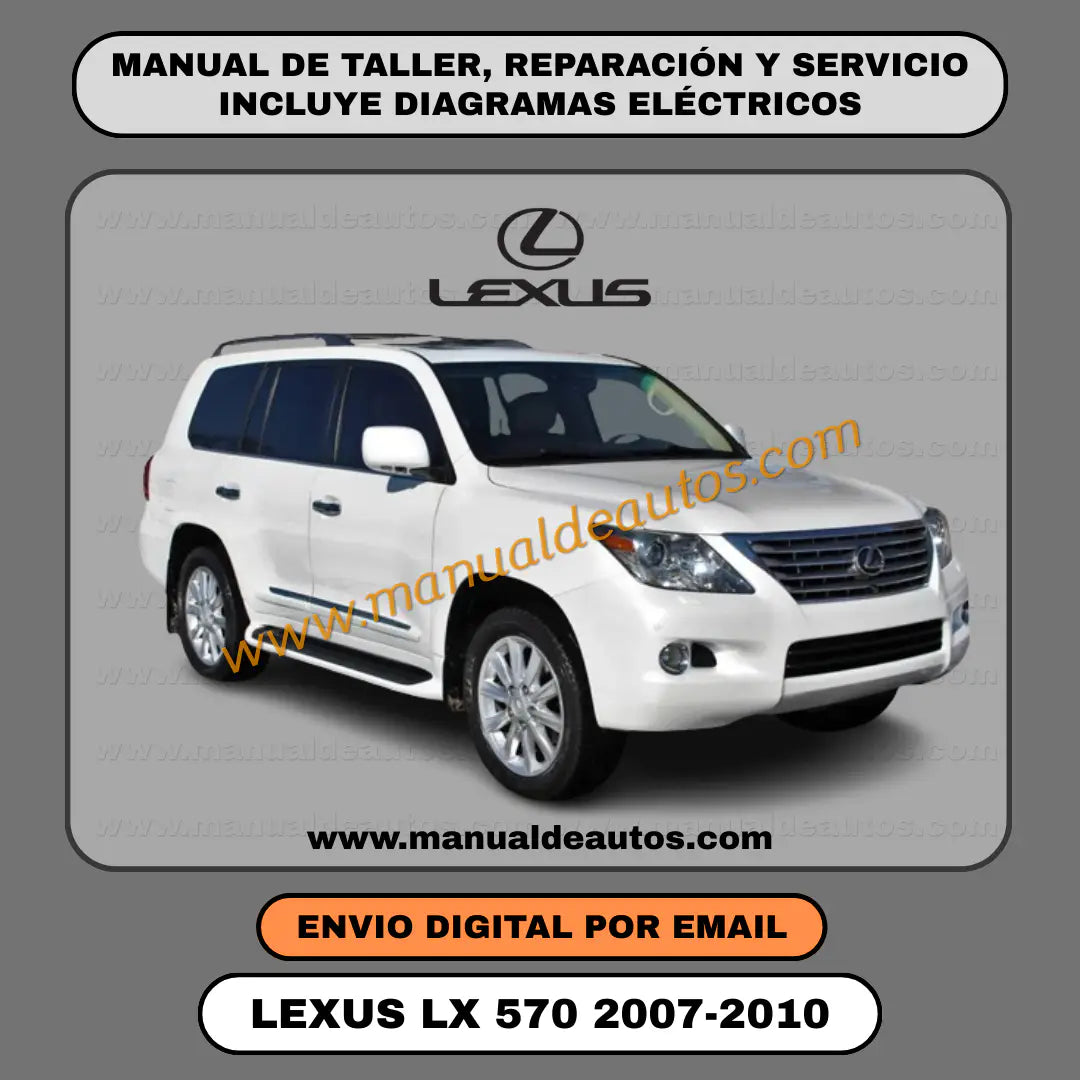 Portada del manual de taller, reparación y servicio Lexus LX570 2007-2010 interactivo descarga directa oficial. Manual técnico para Windows PC, motor 3UR-FE y transmisión AB60F.