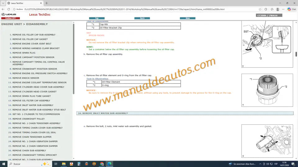 Manual de reparación de motor Lexus CT200h (2011-2014). Manual de servicio para el motor de gasolina y sistema de propulsión híbrida.