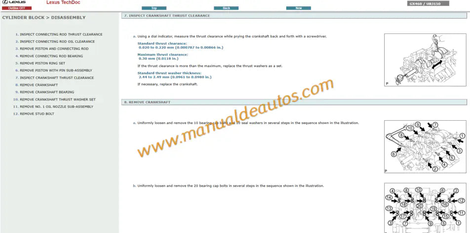 Manual de reparación, taller o servicio de motor 1UR-FE V8 para Lexus GX460. Guía técnica oficial de motor para modelos de los años 2009 a 2013.