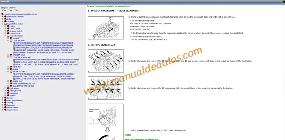 Manual de reparación, taller o servicio de motor 3UR-FE V8 para Lexus LX570. Guía técnica de servicio para el motor de 5.7L modelos 2007 a 2010.