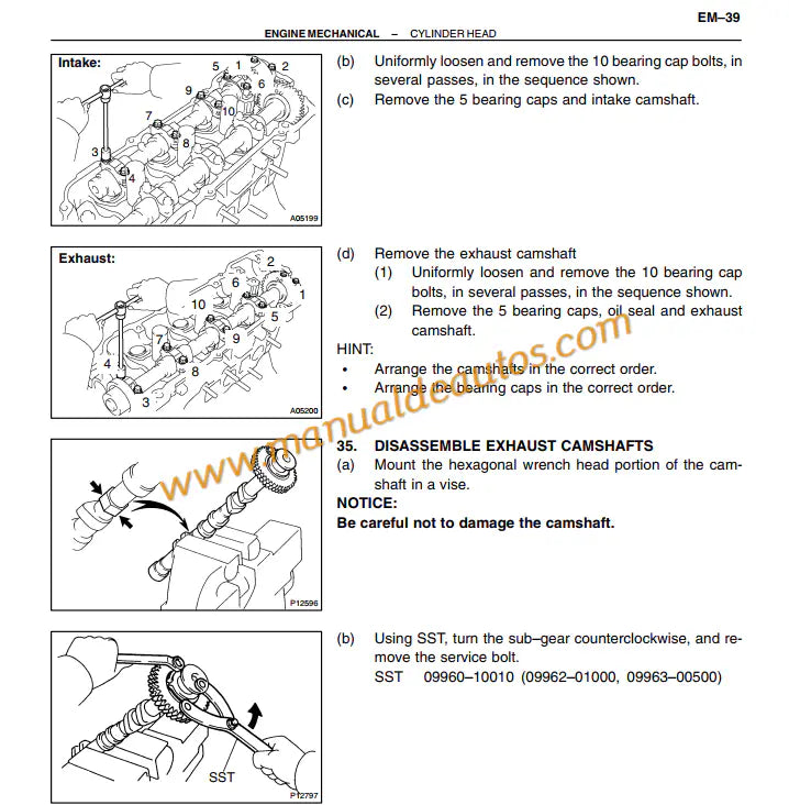 Manual de reparación, taller o servicio de motor 3.0L 1MZ-FE V6 para Lexus RX 300. Guía técnica detallada para el motor de los años 1998 a 2003.