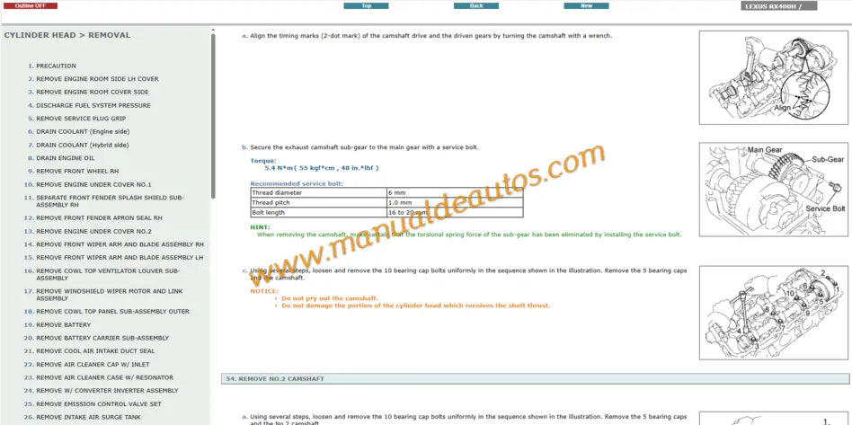 Manual de reparación, taller o servicio de motor 3MZ-FE V6 para Lexus RX400h. Guía técnica de servicio para el motor de gasolina del sistema híbrido 2006-2008.
