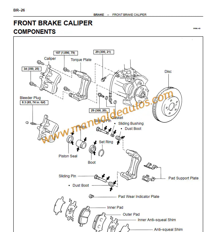 Manual de taller y reparación de frenos y suspensión Lexus ES300 (1997-1999). Manual de servicio para el mantenimiento de frenos ABS, puntales y dirección en PDF.