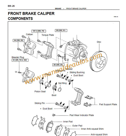 Manual de taller y reparación de frenos y suspensión Lexus ES300 (1997-1999). Manual de servicio para el mantenimiento de frenos ABS, puntales y dirección en PDF.