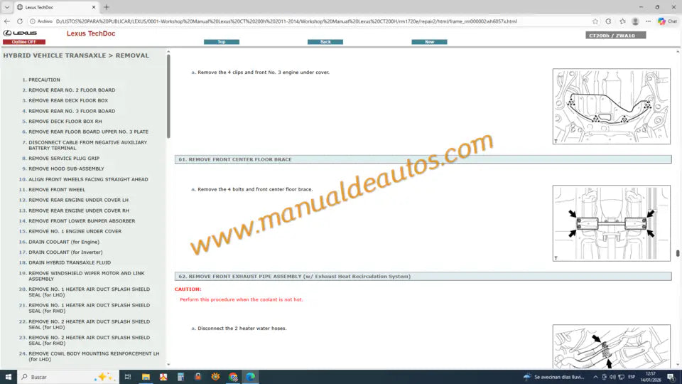 Manual de taller de la transmisión e-CVT Lexus CT200h. Guía de servicio y reparación para el transeje híbrido del CT200h 2011-2014.