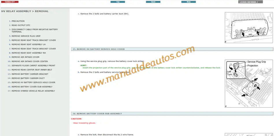 Manual de reparación, taller o servicio de la transmisión híbrida P310 y Q211 Transaxle Lexus RX400h. Guía de mantenimiento del sistema de propulsión eléctrica.