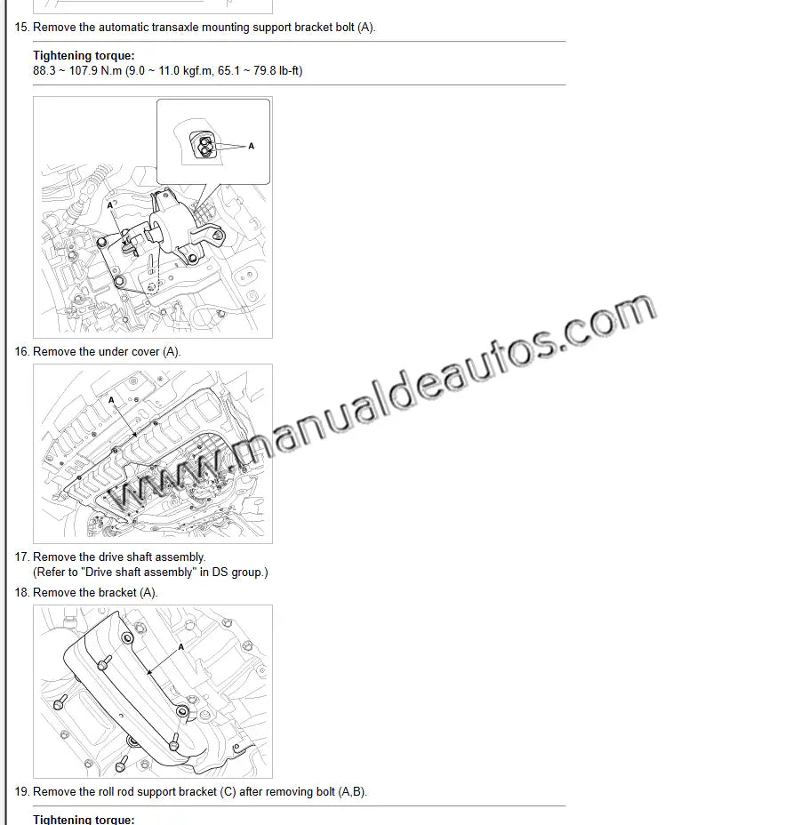 Transmisión del Hyundai Accent 2011–2017 durante revisión técnica y servicio.