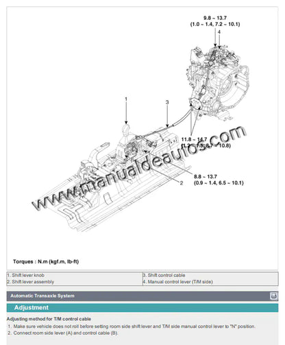 Vista técnica de la transmisión del Hyundai Elantra 2011–2015 durante servicio especializado.