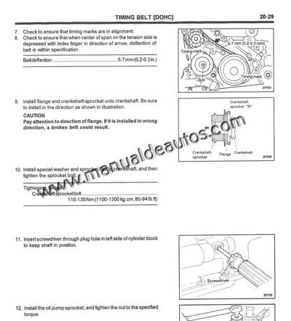 Imagen del motor del Hyundai Sonata 1996–1998 con detalles de reparación técnica.
