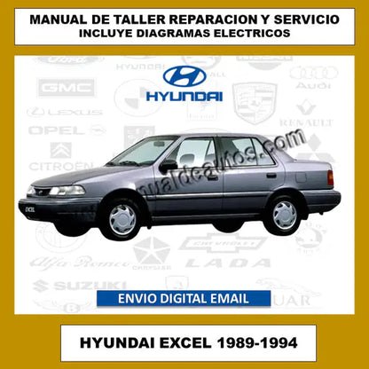 Carátula promocional del servicio técnico del Hyundai Excel 1989-1994 con diagramas eléctricos.