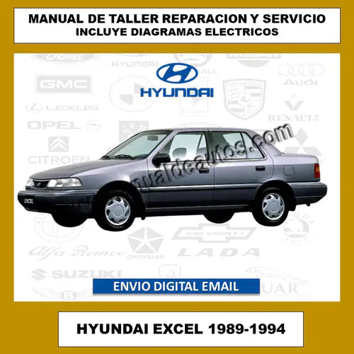 Carátula promocional del servicio técnico del Hyundai Excel 1989-1994 con diagramas eléctricos.