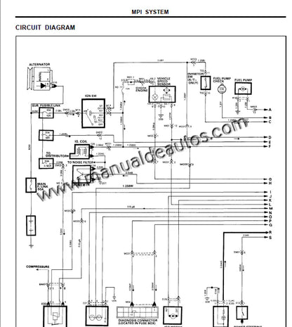 Diagrama eléctrico del Hyundai Excel 1989–1994 mostrando el sistema eléctrico del vehículo.