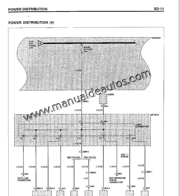 Diagrama eléctrico del Hyundai Matrix 2001–2007 mostrando el sistema eléctrico del vehículo.